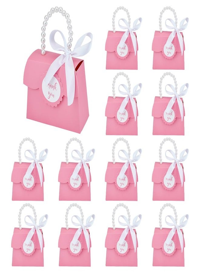 بينيكريت مجموعة بينيكريت المكونة من 16 صندوق هدايا زفاف وردي اللون، صندوق من ورق كرافت مقاس 7.8 × 5.3 × 2.2 بوصة بمقبض لؤلؤي، وشرائط، وملصقات، صناديق هدايا لأعياد الميلاد، وحفلات التوزيعات، والمتاجر، وحفلات الزفاف - Image 1